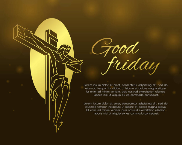 good friday banner with gold text and abstract gold line Jesus Christ On The Cross vector design - Vector, Image