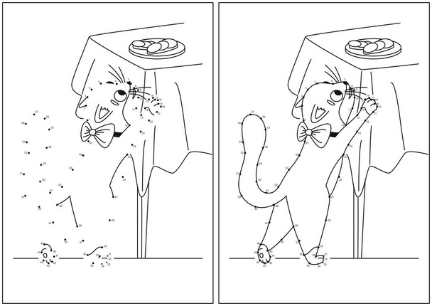 Точковий малюнок з маленьким котом. завдання для дітей. Векторні ілюстрації
 - Вектор, зображення