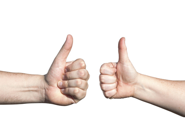 zwei Hände mit erhobenem Daumen als Geste der Übereinstimmung - Foto, Bild