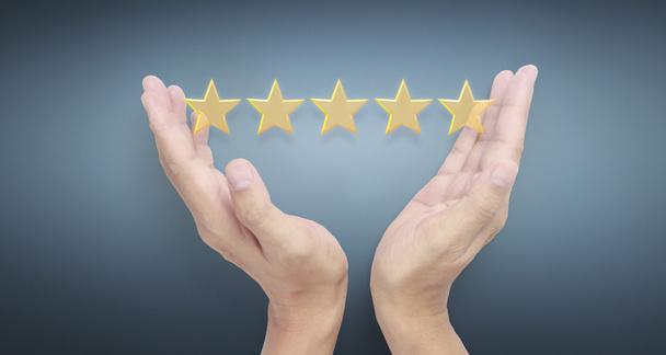 Hand and increasing five stars. Increase rating evaluation and classification concept - Photo, Image