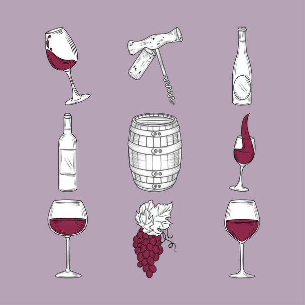zestaw napojów winiarskich - Wektor, obraz