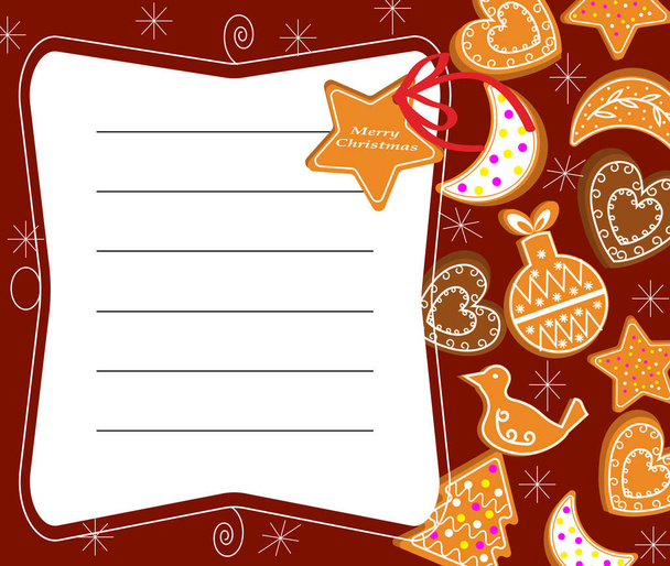 Illustration for writing recipes. Gingerbread and place for text. Christmas illustration. - Vector, Image