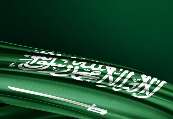 Szaúd-Arábia zászló selyem copyspace a szöveg vagy képek és zöld háttér-3D illusztráció - Fotó, kép
