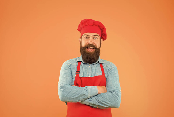 Man with beard and mustache restaurant cook, local cuisine concept - Zdjęcie, obraz