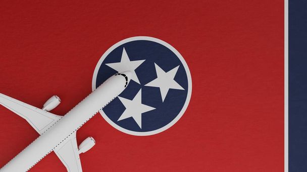 Vista dall'alto verso il basso di un aereo nell'angolo in cima alla bandiera di stato degli Stati Uniti del Tennessee - Foto, immagini