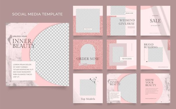 social media template blog fashion sale promotion. fully editable instagram and facebook square post frame organic sale poster. red pink white ad banner vector background - Vector, Image