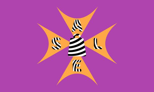 Illustration der Verkaufstasche mit abstrakten gerippten hypnotischen Mustern im Stil der Pop-Art - Vektor, Bild