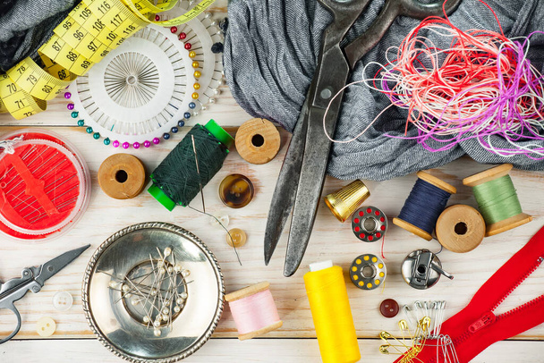 Handicraft items, threads, sewing needles. - Foto, imagen