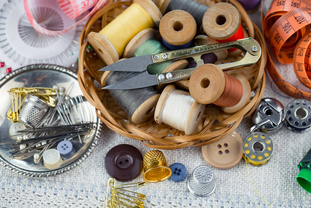 Threads, needles and sewing items. - Photo, Image