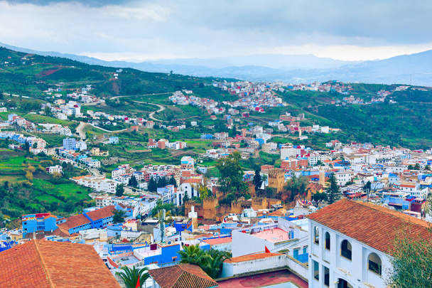 Γραφική θέα της γαλάζιας πόλης - Chefchaouen, Μαρόκο - Φωτογραφία, εικόνα