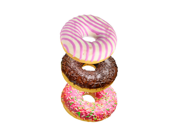 Assorted doughnuts in stack isolated on white background - Photo, Image