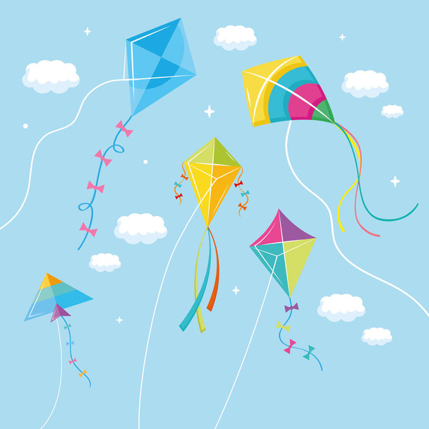 凧が空を飛ぶ - ベクター画像