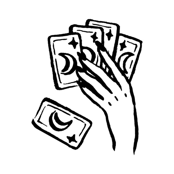 Varázslatos misztikus boszorkány tarot kártyák kézzel rajzolt illusztráció - Vektor, kép