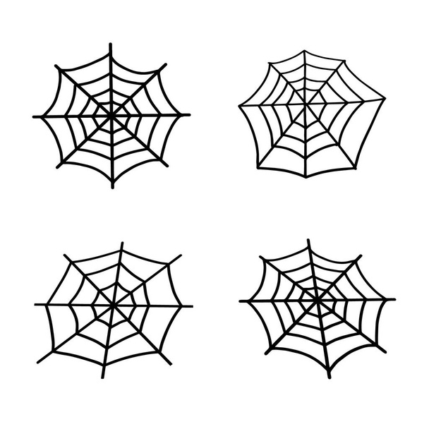 Conjunto de teias de aranha. Web para Halloween, um elemento assustador, fantasmagórico e assustador para o design no Halloween. Ilustração vetorial em estilo Doodle - Vetor, Imagem