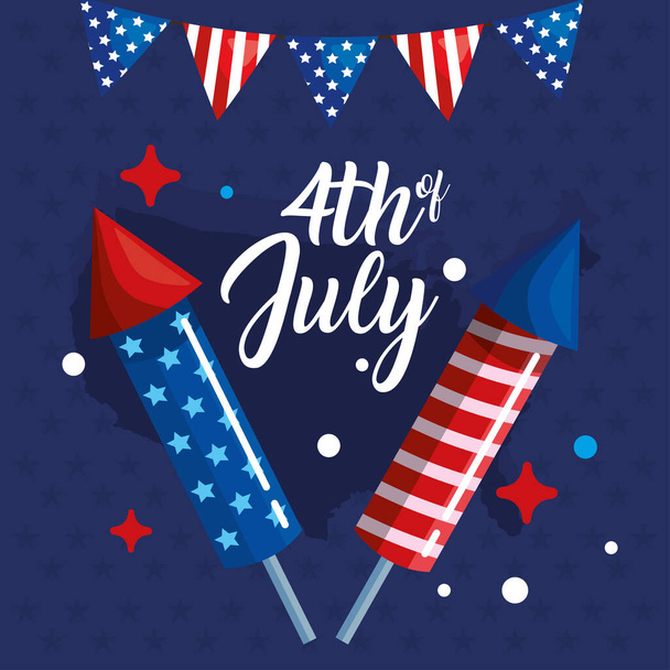 4th of july with fireworks - Vector, Imagen