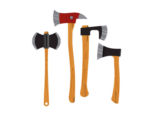 Different kinds of vector axes. Forester, fire, tourist ax and kitchen ax . Tools Collection. - Vektor, Bild