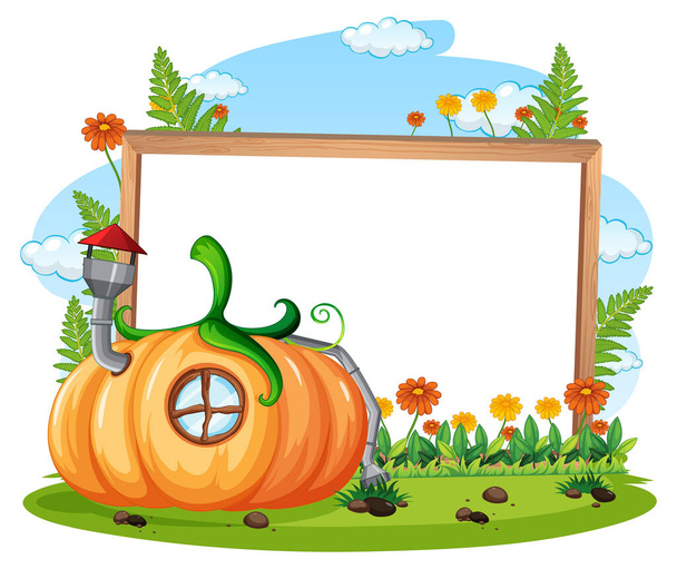 Empty banner with fantasy pumpkin house illustration - Wektor, obraz