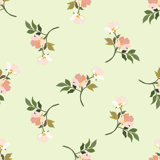 Vintage flowers. Seamless pattern. A branch of a blossoming tree. Flat vector isolated illustration. Pastel colors. - Vecteur, image