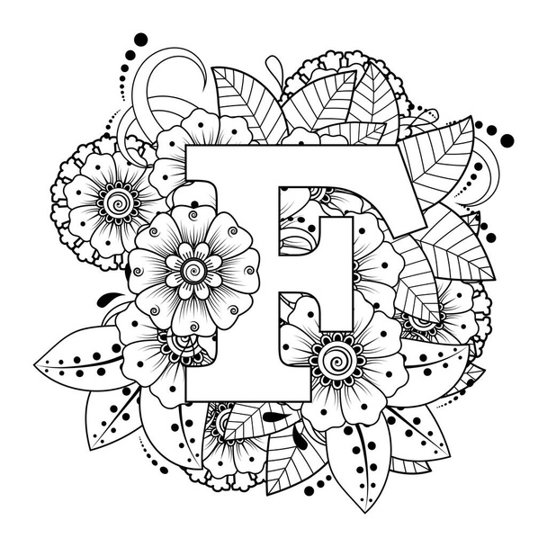 Mehndi flower for henna, mehndi, tattoo, decoration. decorative ornament in ethnic oriental style. doodle ornament. outline hand draw illustration. coloring book page. - Vettoriali, immagini