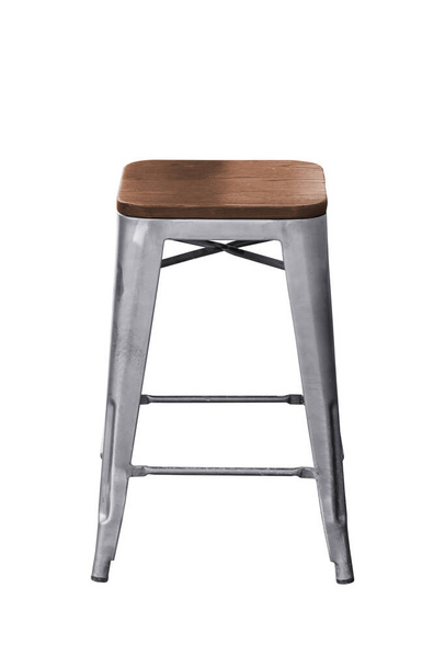 Steel stool chair with wooden seat isolated on white background, Work with clipping path - Photo, Image
