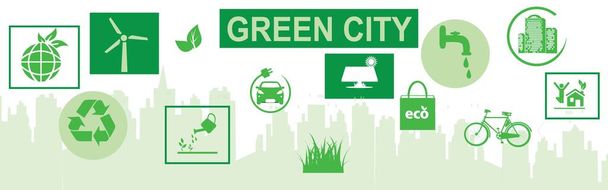 Mundo ambiental con desarrollo sostenible, Ecología concepto de ciudad amigable y verde, ilustración vectorial - Vector, imagen