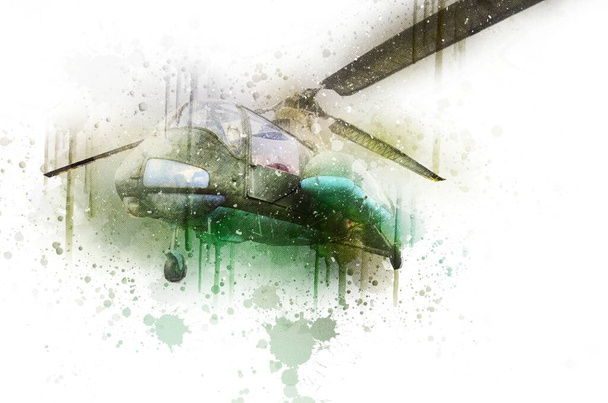 Militärhubschrauber Zeichnung Illustration Kunst Jahrgang - Foto, Bild