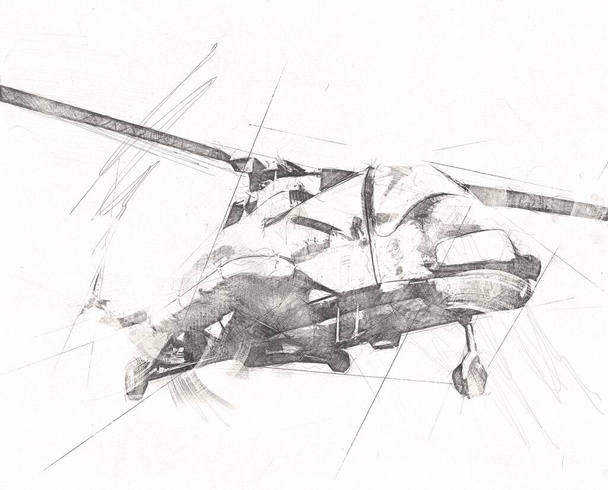 helicóptero militar dibujo ilustración arte vintage
 - Foto, Imagen