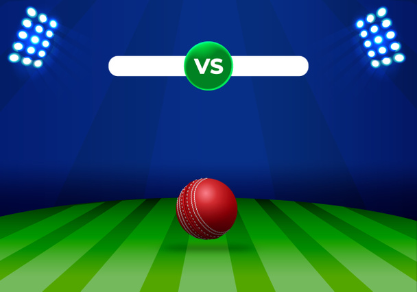 Sportstadion Hintergrund - Cricket-Match-Battle-Konzept grün Spielplatz mit einem Ball, Cricket gegen Spiel Hintergrund mit Stadionbeleuchtung - Foto, Bild