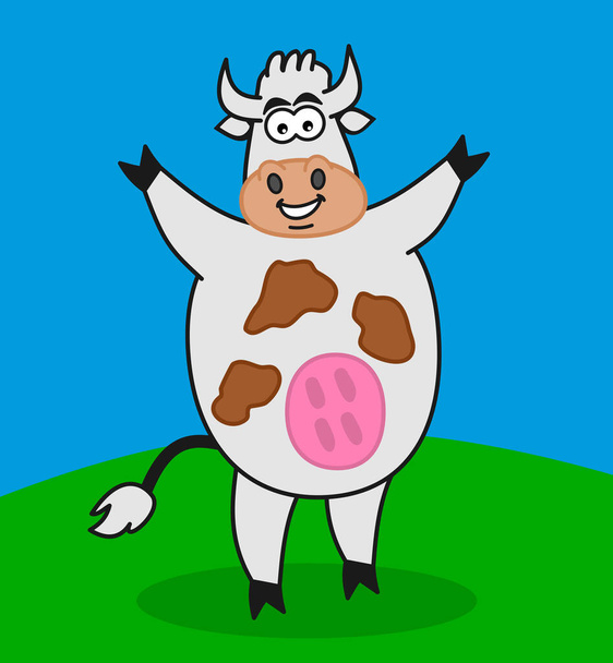 Vaca lechera con paisaje de montaña y cielo azul para productos lácteos - Vector, Imagen