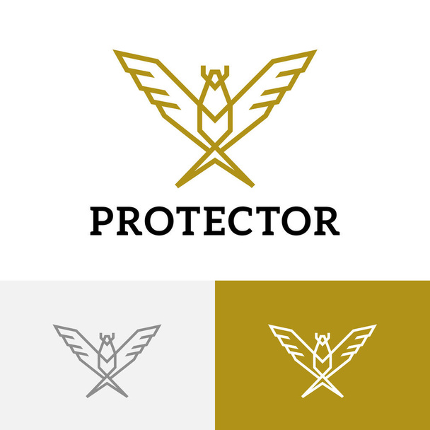 ゴールデンイーグルファルコンホークプロテクター鳥の翼｜モノラインロゴ - ベクター画像