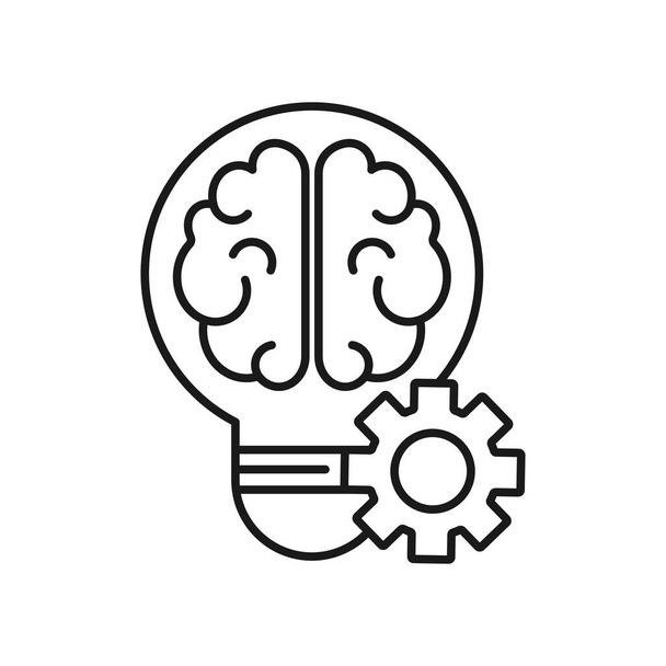 Hersenen in gloeilamp met tandwielsymbool. Creatief idee. Vlakke uitvoering - Vector, afbeelding