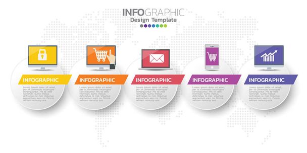 Infographic template design with 6 color options. - Vektori, kuva