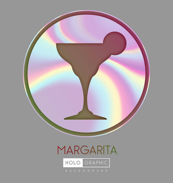 Cocktail silhouette on abstract holographic background. Margarita cocktail holographic icon - Vector, Image
