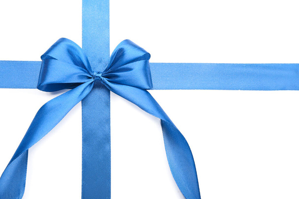Blue ribbon with bow on white background - Photo, Image
