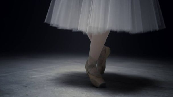 Ballerina legs dancing on tiptoe. Ballet dancer feet performing in pointe shoes. - Photo, Image