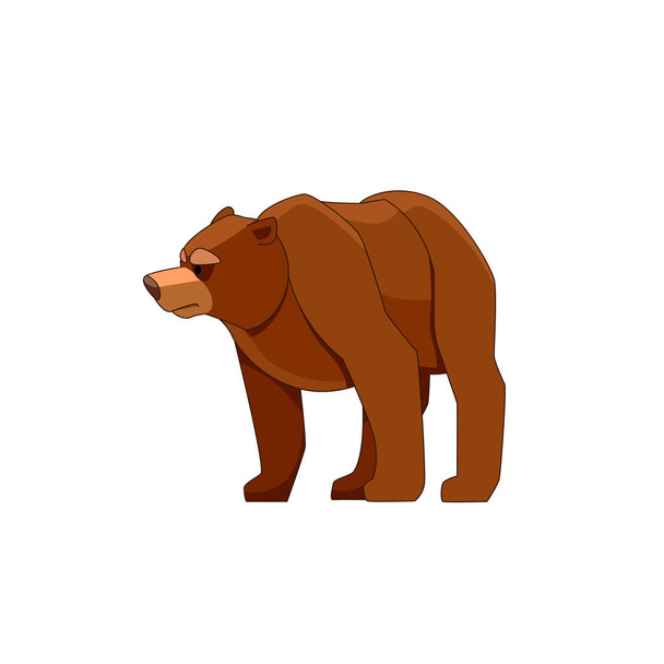 Bear looking and walking. Cartoon character of big mammal animal. Wild forest creature with brown fur. Vector flat illustration isolated on white background - Vector, Image