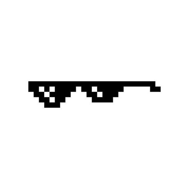 Czarny piksel Boss okulary meme wektor ilustracji. Złodziejski projekt życia. 8-bitowe logo gangstera mafii. Letni rap muzyka odizolowany element graficzny. - Wektor, obraz