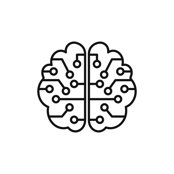 Hersenen met geïntegreerde computer chip cpu plat ontwerp logo - Vector, afbeelding