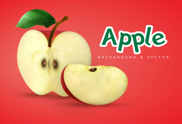 3D現実的な透明分離ベクトルセット,リンゴの全体とスライス,滴とジュースのスプラッシュリンゴ.. - ベクター画像