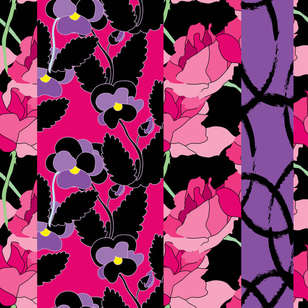 Elegant seamless pattern with rose and pansy, design elements. Floral  pattern for invitations, cards, print, gift wrap, manufacturing, textile, fabric, wallpapers - Vector, Imagen