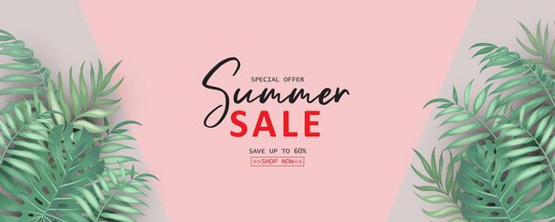 Elegant summer sale banner design with tropical theme - Vektor, kép