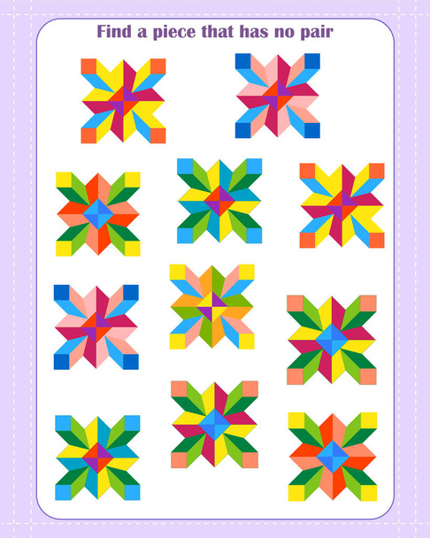 Logic game for children. Find which shape is unpaired. Development of attention - ベクター画像