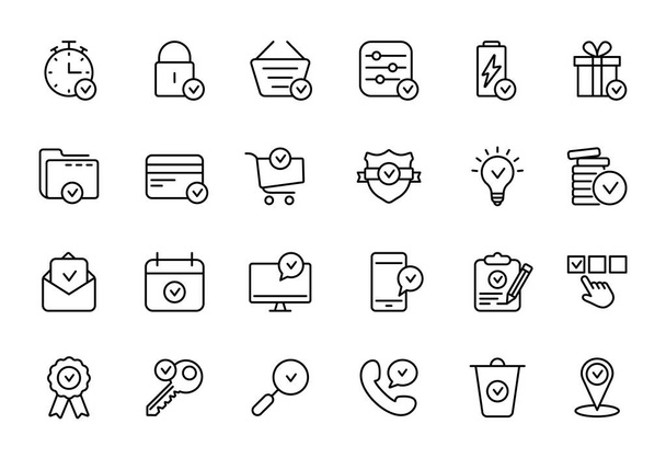 Set of Approve Line Icons. Check Marks, Ticks Linear Pictogram. Contains such Icons as Check List, Test, Award, Quality Control. Thin Line Design. Editable stroke. Vector illustration - Vector, Image