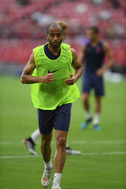 Kallang-singapore-19jul2019-Lucas moura player of tottenham hotspur in action during official training before icc2019 at national stadium,singapore - Foto, afbeelding