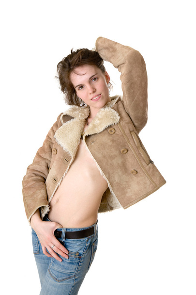 Portrait of the sexy girl in sheepskin coat - Photo, image