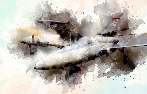 American jet fighter aircraft drawing illustration art vintage - Fotografie, Obrázek
