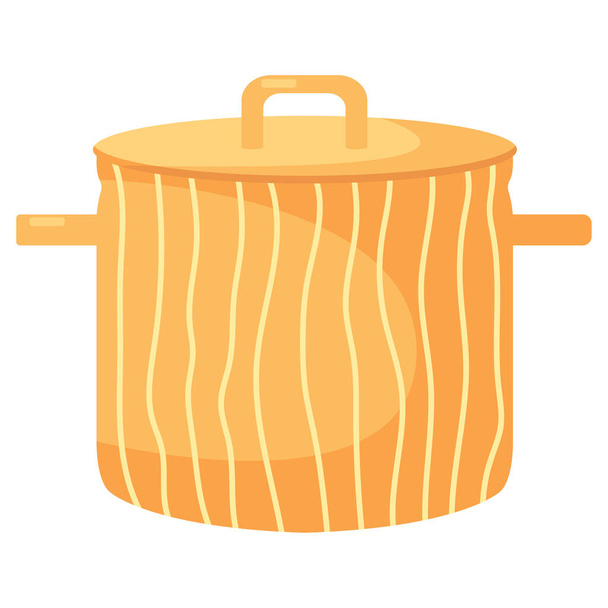 Cartoon cooking pot. Orange saucepan. Kitchen colorful appliance. Flat vector illustration on a white background. - Vector, Image