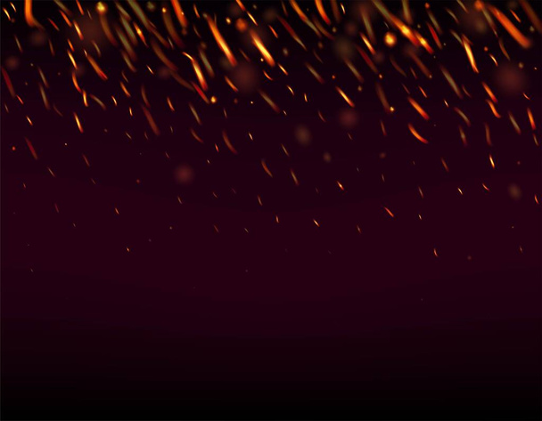 Lángoló Láng Tüzes Sparks Háttér. Izolált tűz, narancs vörös sárga csillogás, füst. Realisztikus Energia Ragyogás. Jó éjt, Csillogó Csillag! Realisztikus Tűz Kép a Feketén. Forró égő ragyogás villanások. - Vektor, kép