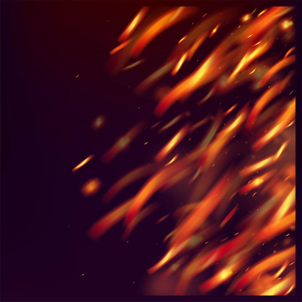 Lángoló Láng Tüzes Csillogás Háttér. Forró Égő Flake Villanások. Jó éjt, Arany Csillám. Realisztikus Energia Ragyogás. Realisztikus Tűz Kép a Feketén. Izolált tűz, vörös sárga narancs szikrák, füst. - Vektor, kép