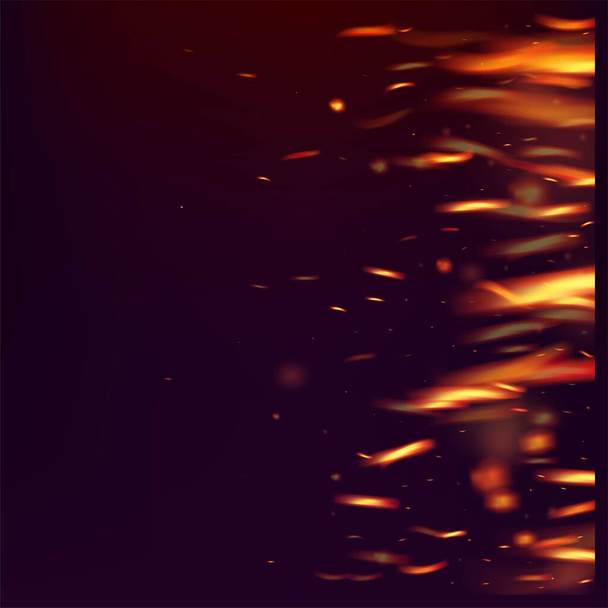 Égő Láng Tüzes Sparks Háttér. Realisztikus Tűz Kép a Feketén. Jó éjt, Arany Csillag. Forró, ragyogó arany villanások. Realisztikus Energia Ragyogás. Izolált tűz, sárga narancs vörös szikrák, füst. - Vektor, kép